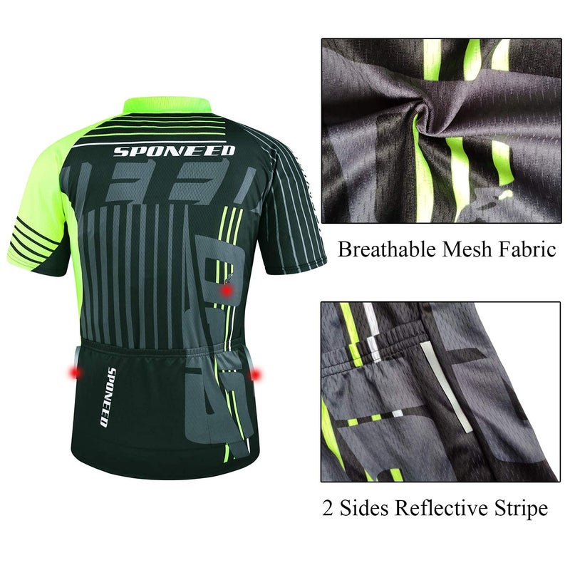 sponeed Men Bike Jerseys with Pockets Cycling Padded Tights Cycle Underwear Black Green US XXL - Image 3
